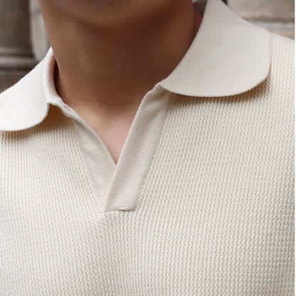 BUSAN Old Money V-Neck Polo – Men’s 100% Cotton Buttonless Long Sleeve Polo Shirt
