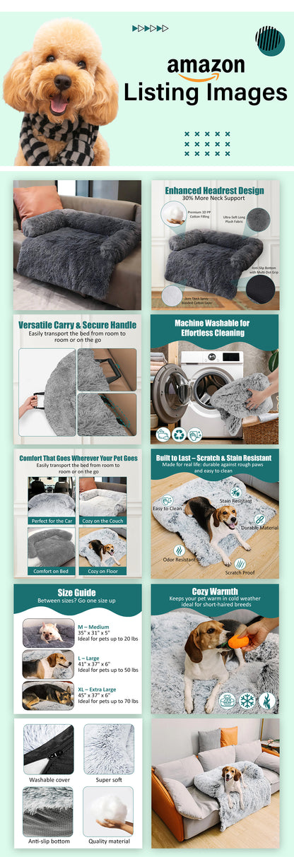 Protège-meubles apaisant pour lit de chien avec dossier confortable