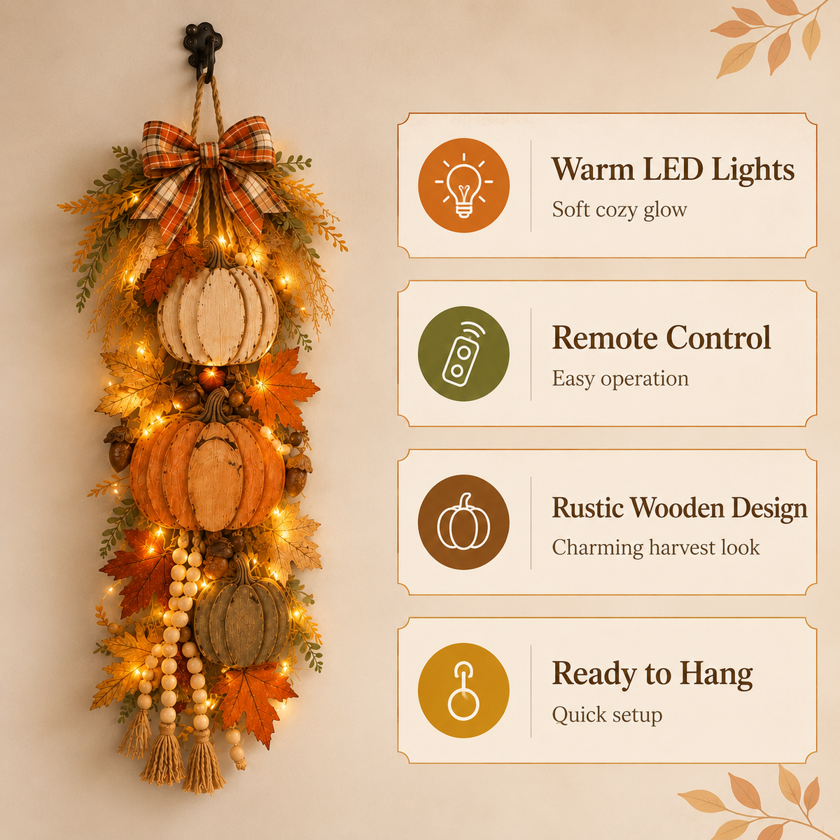 Wooden Pumpkin Porch Hanging Decor – Ventayo