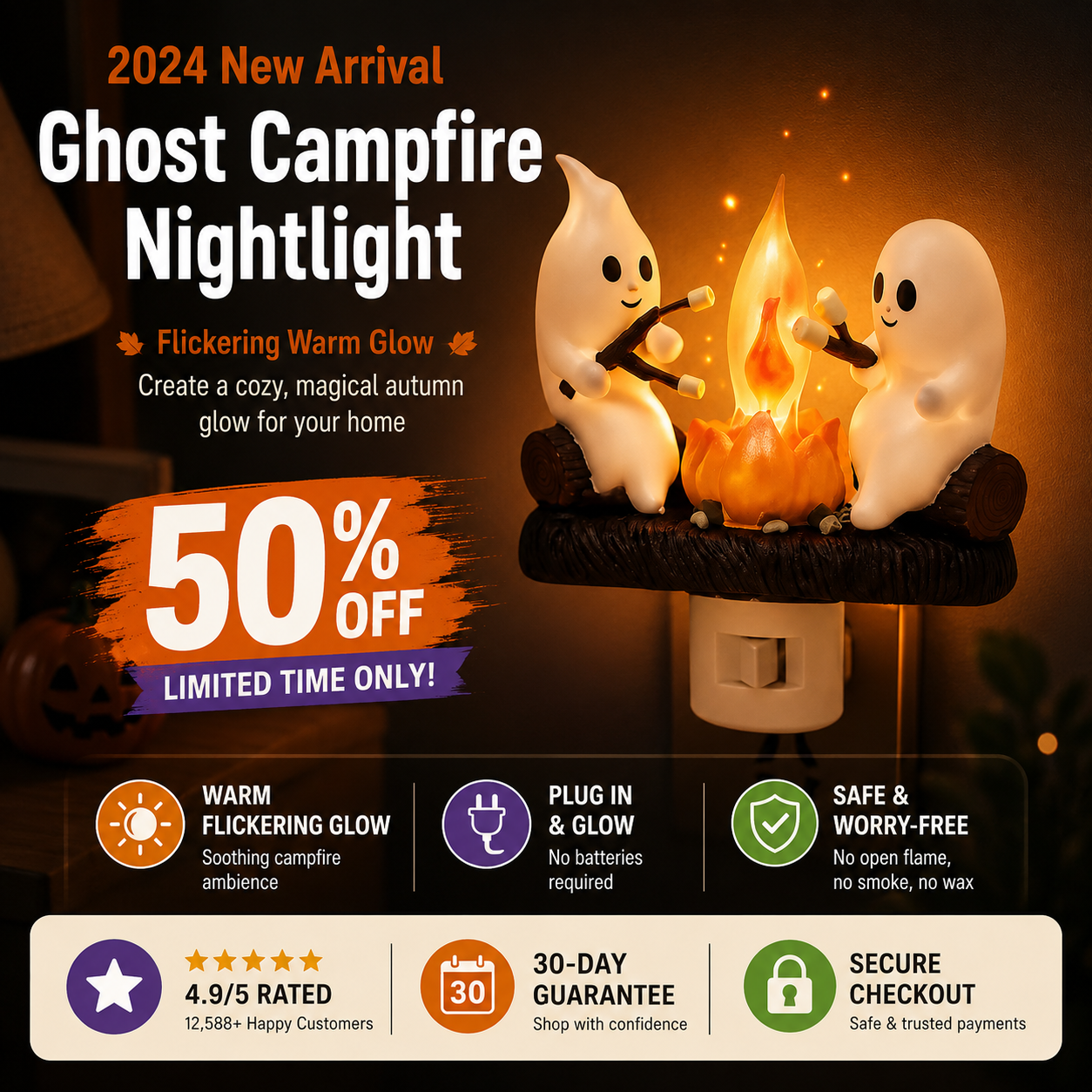 GhostGlow – Cozy Halloween Campfire Night Light