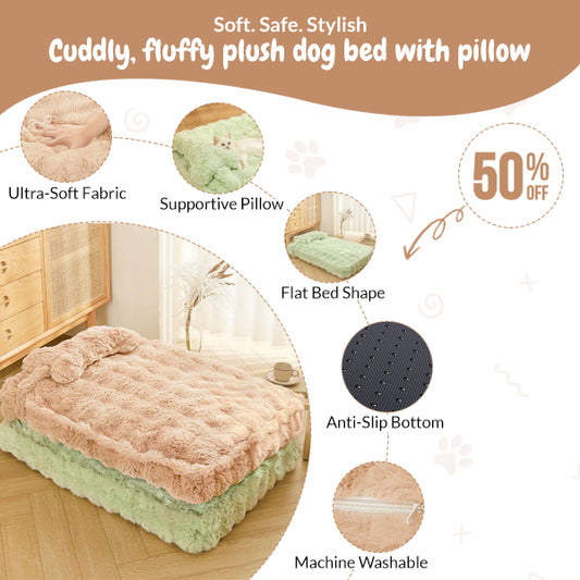 Lit pour chien en peluche moelleuse et câline avec oreiller – Confort ultra-doux