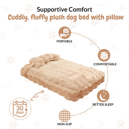 Lit pour chien en peluche moelleuse et câline avec oreiller – Confort ultra-doux