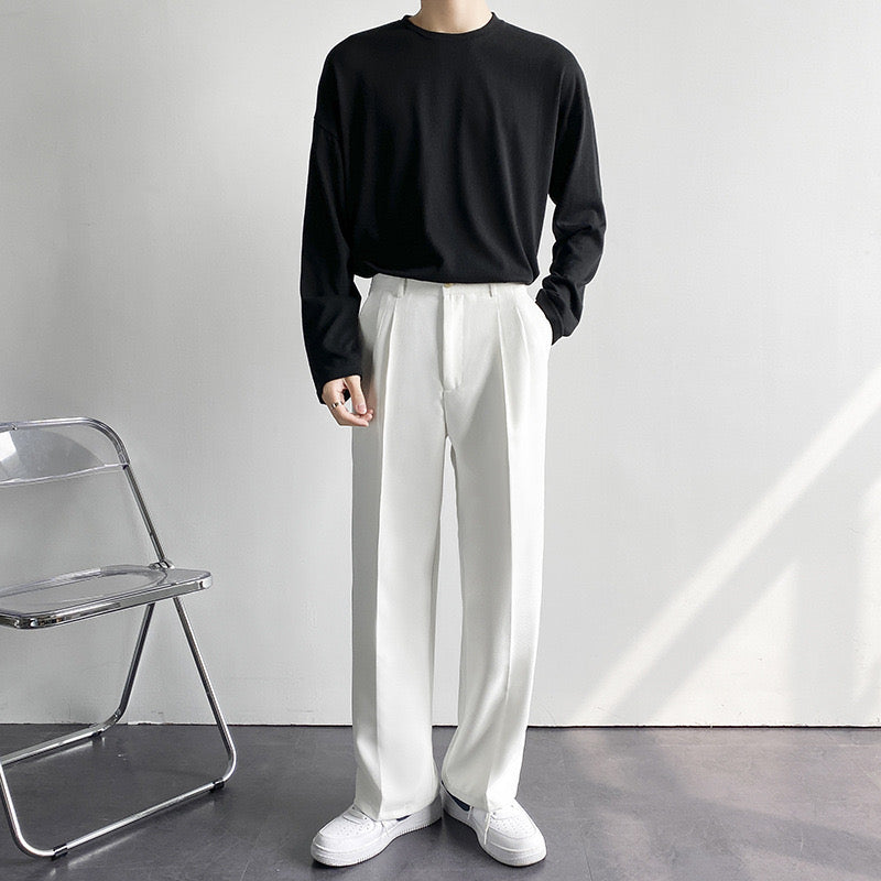 GUNSAN Fitted Trousers – Men’s Tailored Formal Pants with Pleats and Belt Loops