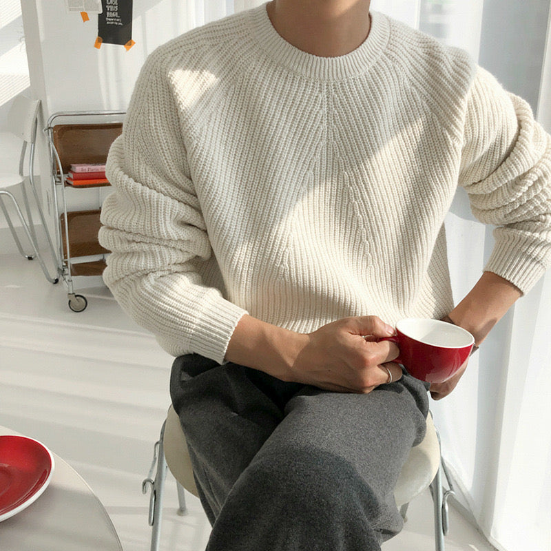 GISUNG katoenen gebreide raglanmouw trui – heren 100% katoen coltrui pullover
