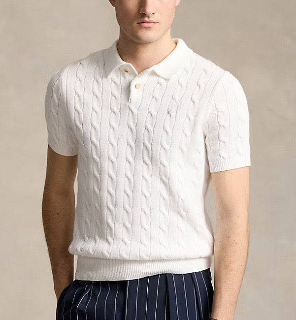 FLORENCE Cable Knit Polo – Men’s 100% Cotton Short Sleeve Polo Shirt with Textured Knit Design