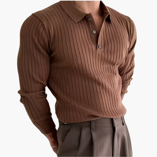 SEOJIN Old Money Polo – Men’s 100% Cotton Buttoned Collar Long Sleeve Polo Shirt