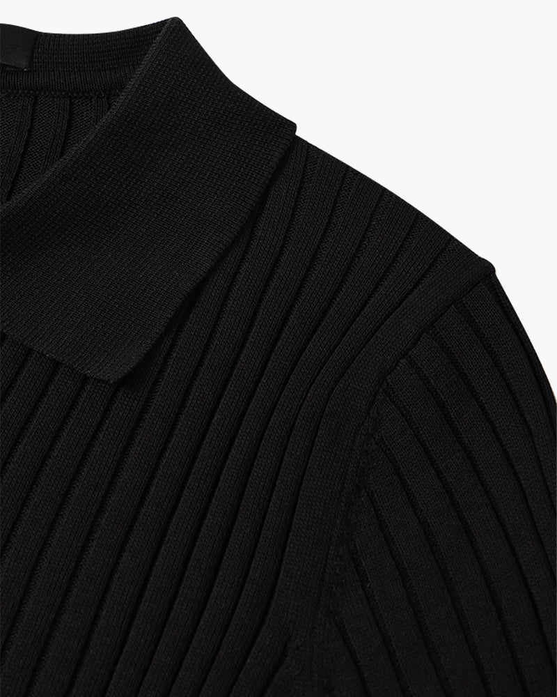 CHUNCHEON Casual Polo – Men’s Cotton-Blend V-Neck Polo Shirt with Ribbed Texture