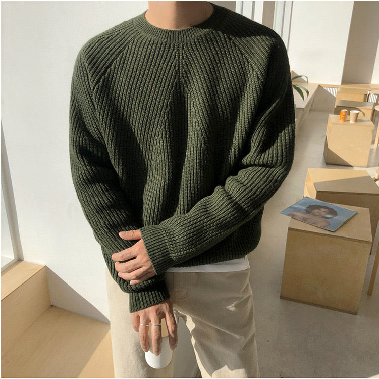 GISUNG katoenen gebreide raglanmouw trui – heren 100% katoen coltrui pullover
