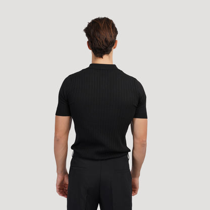 GIMCHEON Knitted Polo Shirt – Men’s 100% Cotton Ribbed Short Sleeve Polo with Button Closure