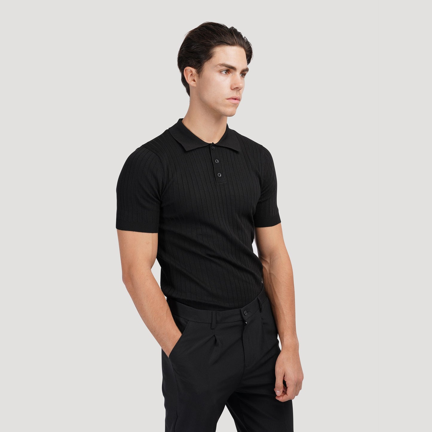 GIMCHEON Knitted Polo Shirt – Men’s 100% Cotton Ribbed Short Sleeve Polo with Button Closure