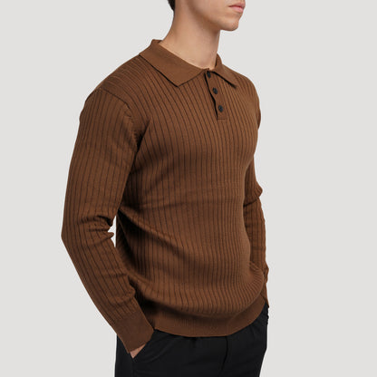 SEOJIN Old Money Polo – Men’s 100% Cotton Buttoned Collar Long Sleeve Polo Shirt