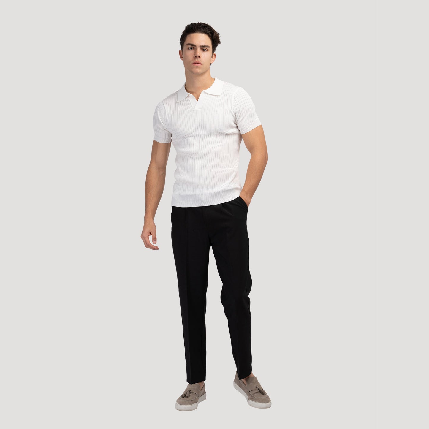 CHUNCHEON Casual Polo – Men’s Cotton-Blend V-Neck Polo Shirt with Ribbed Texture