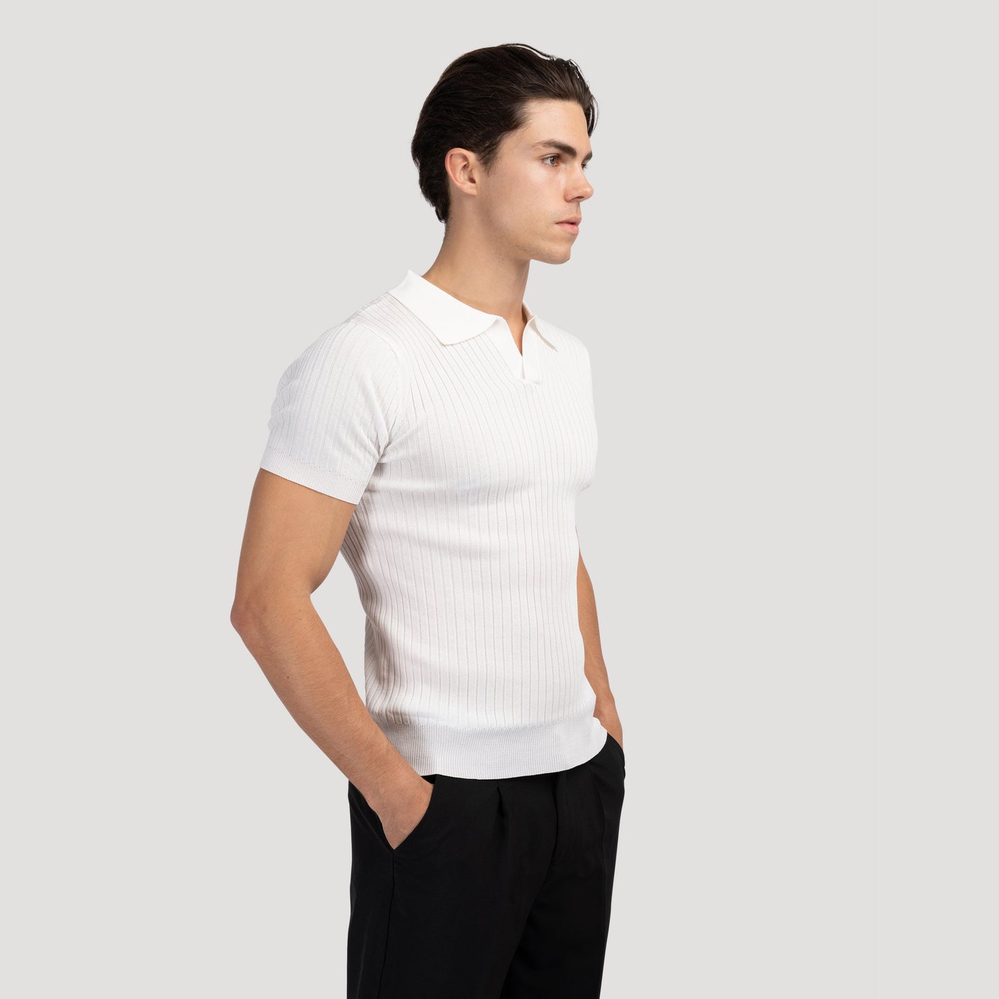 CHUNCHEON Casual Polo – Men’s Cotton-Blend V-Neck Polo Shirt with Ribbed Texture