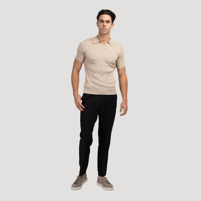 CHUNCHEON Casual Polo – Men’s Cotton-Blend V-Neck Polo Shirt with Ribbed Texture