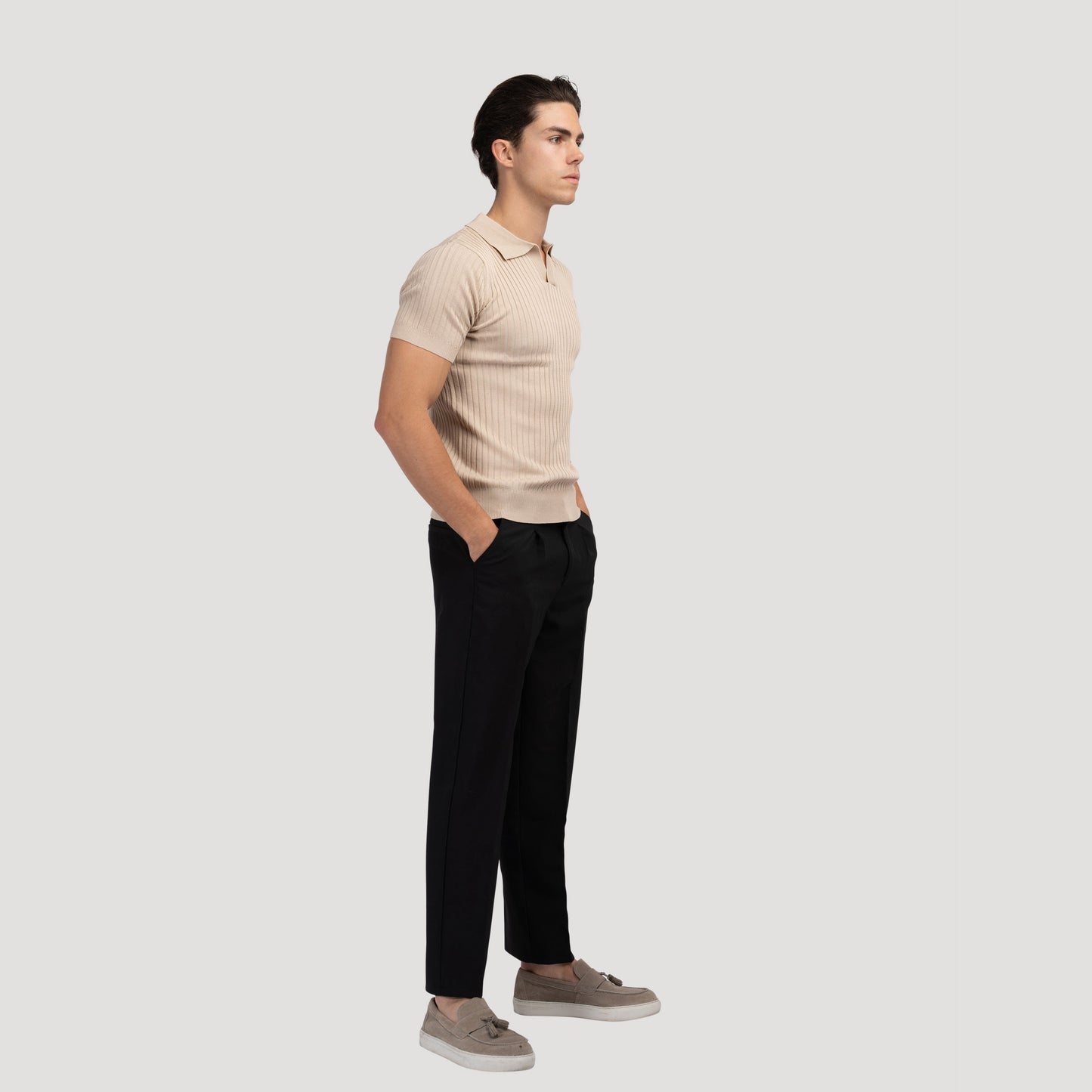 CHUNCHEON Casual Polo – Men’s Cotton-Blend V-Neck Polo Shirt with Ribbed Texture