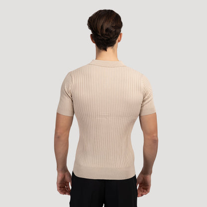 CHUNCHEON Casual Polo – Men’s Cotton-Blend V-Neck Polo Shirt with Ribbed Texture