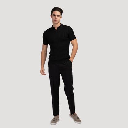 CHUNCHEON Casual Polo – Men’s Cotton-Blend V-Neck Polo Shirt with Ribbed Texture