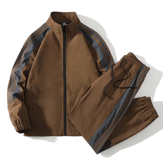 Brown tracksuit with gray accents on a white background