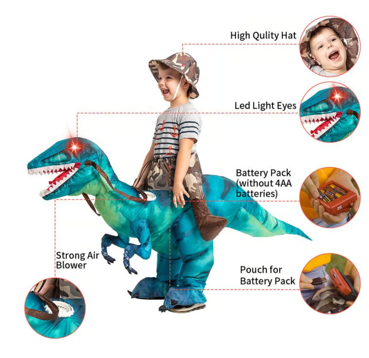 Ventayo – Dino Adventure | Kids Halloween Costume - Inflatable Dinosaur for Fun Playtime