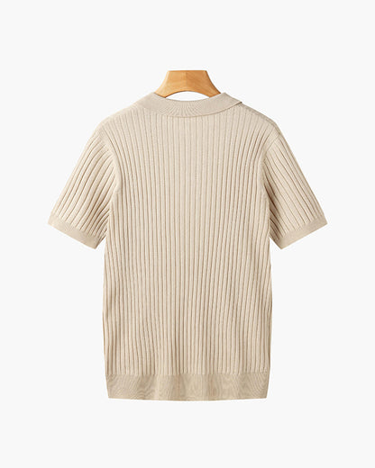 CHUNCHEON Casual Polo – Men’s Cotton-Blend V-Neck Polo Shirt with Ribbed Texture