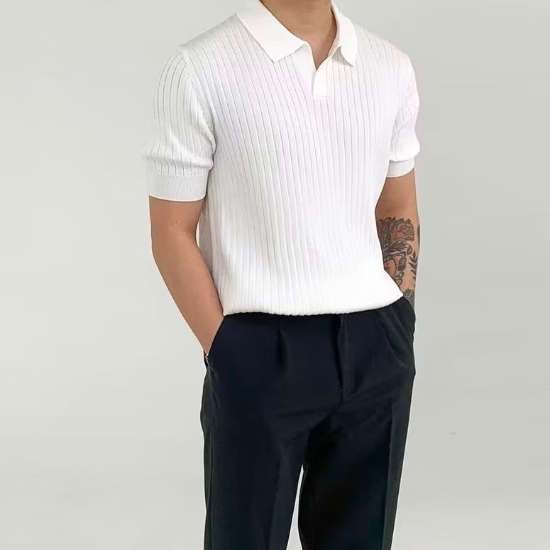 CHUNCHEON Casual Polo – Men’s Cotton-Blend V-Neck Polo Shirt with Ribbed Texture