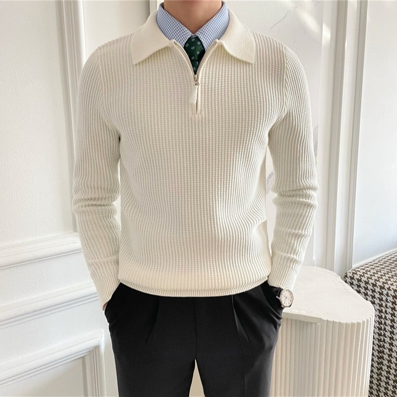 GONGJU Gebreide Trui met Rits – Heren 100% Katoen Gebreide Half-Rits Pullover met Geribbelde Textuur