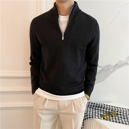 ANSEONG Men’s Fine Quarter Zip Sweater – 100% Cotton with High Neck Collar