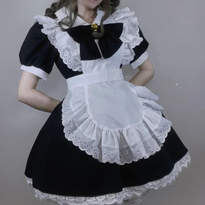 Ventayo – Elegant Gothic Maid Costume Set with Ruffled Dress & Apron for Halloween