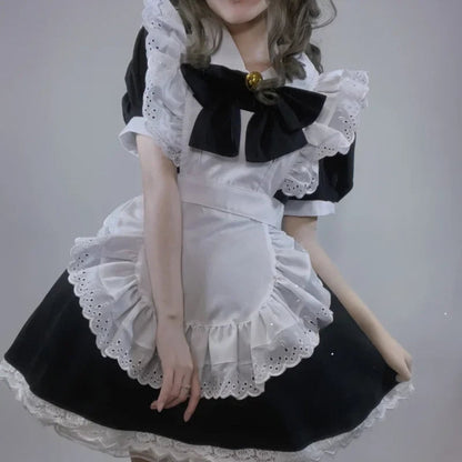 Ventayo – Elegant Gothic Maid Costume Set with Ruffled Dress & Apron for Halloween