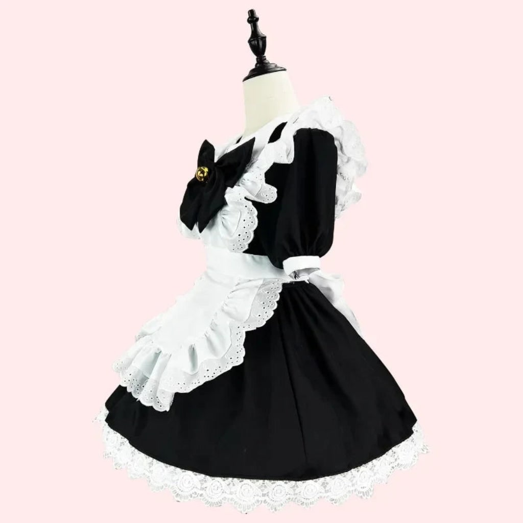 Ventayo – Elegant Gothic Maid Costume Set with Ruffled Dress & Apron for Halloween