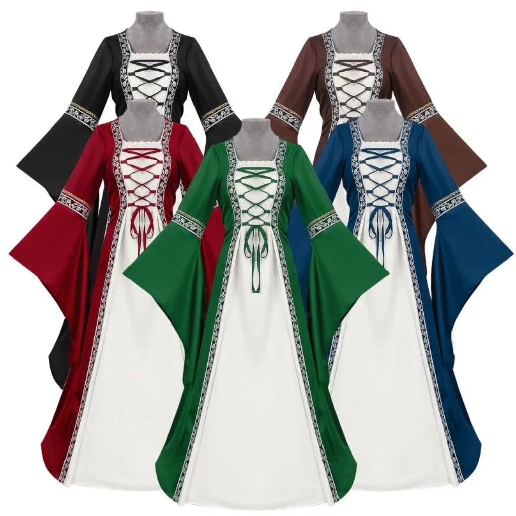 Ventayo – Elegant Medieval Dress Costume for Women with Lace-Up Design | Perfect for Halloween and Themed Events