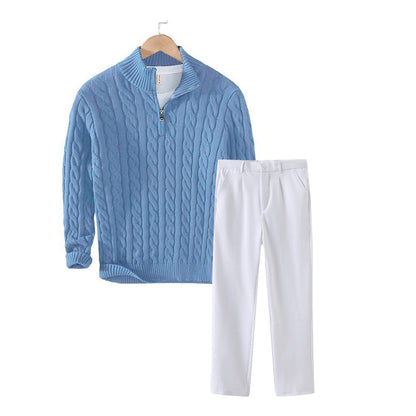 Winter Outfit – Riviera Stroll | Men's Sweater & Trouser Bundle – Elegant & Comfortable Cold Weather Look