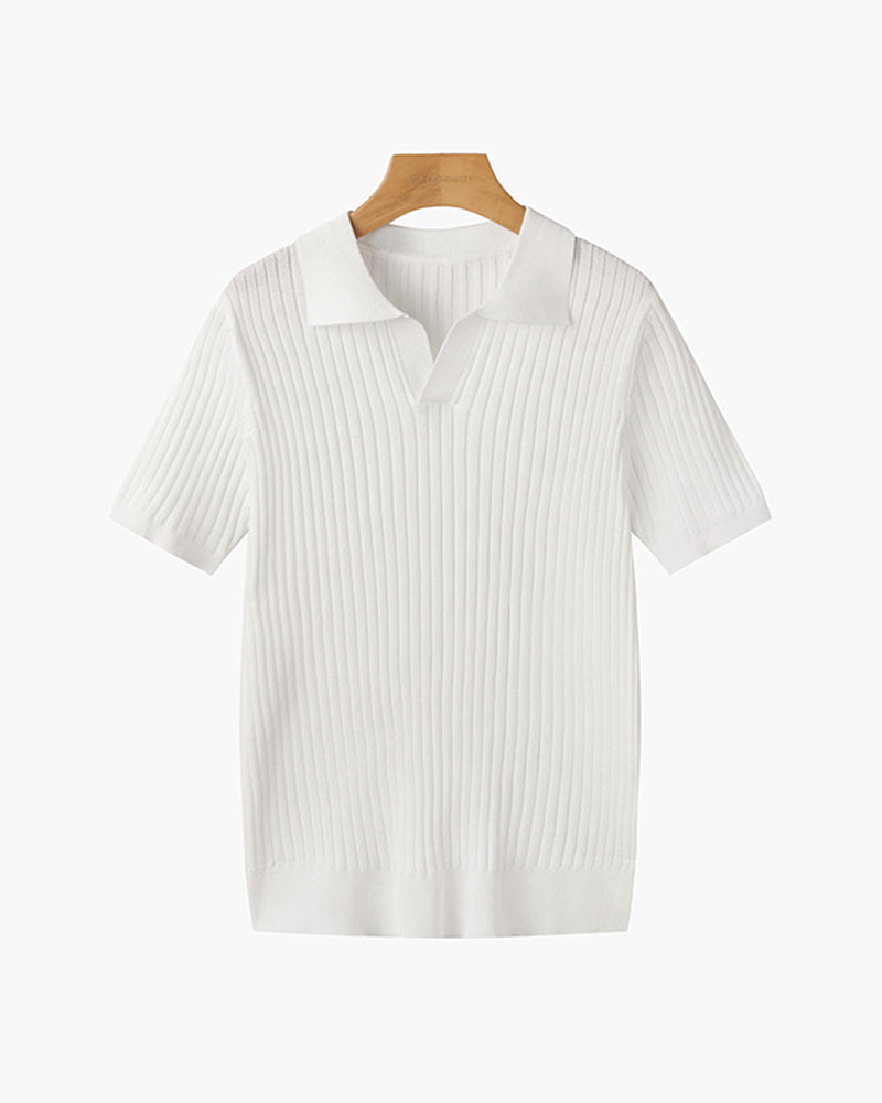 CHUNCHEON Casual Polo – Men’s Cotton-Blend V-Neck Polo Shirt with Ribbed Texture