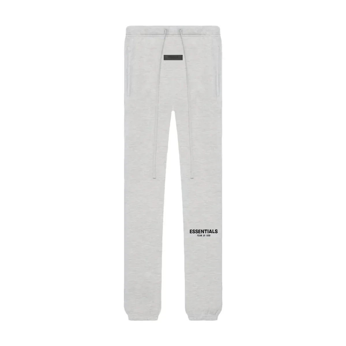 Gray sweatpants with 'ESSENTIALS' logo on a white background