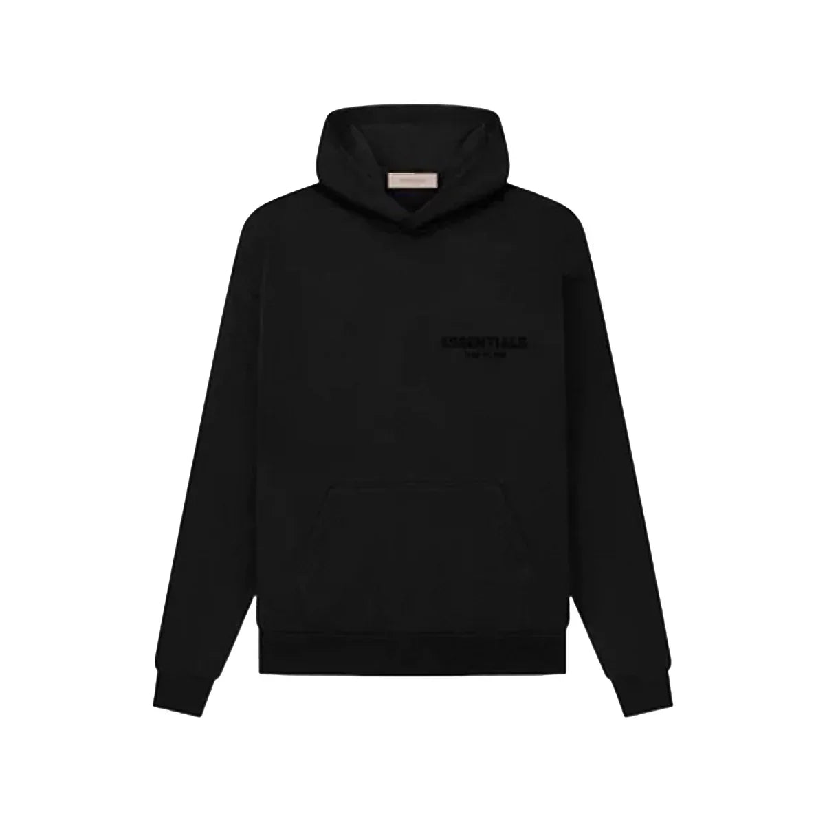 Black hoodie with a brand logo on a white background