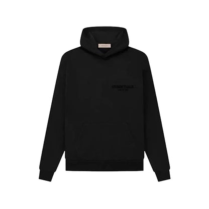 Black hoodie with a brand logo on a white background