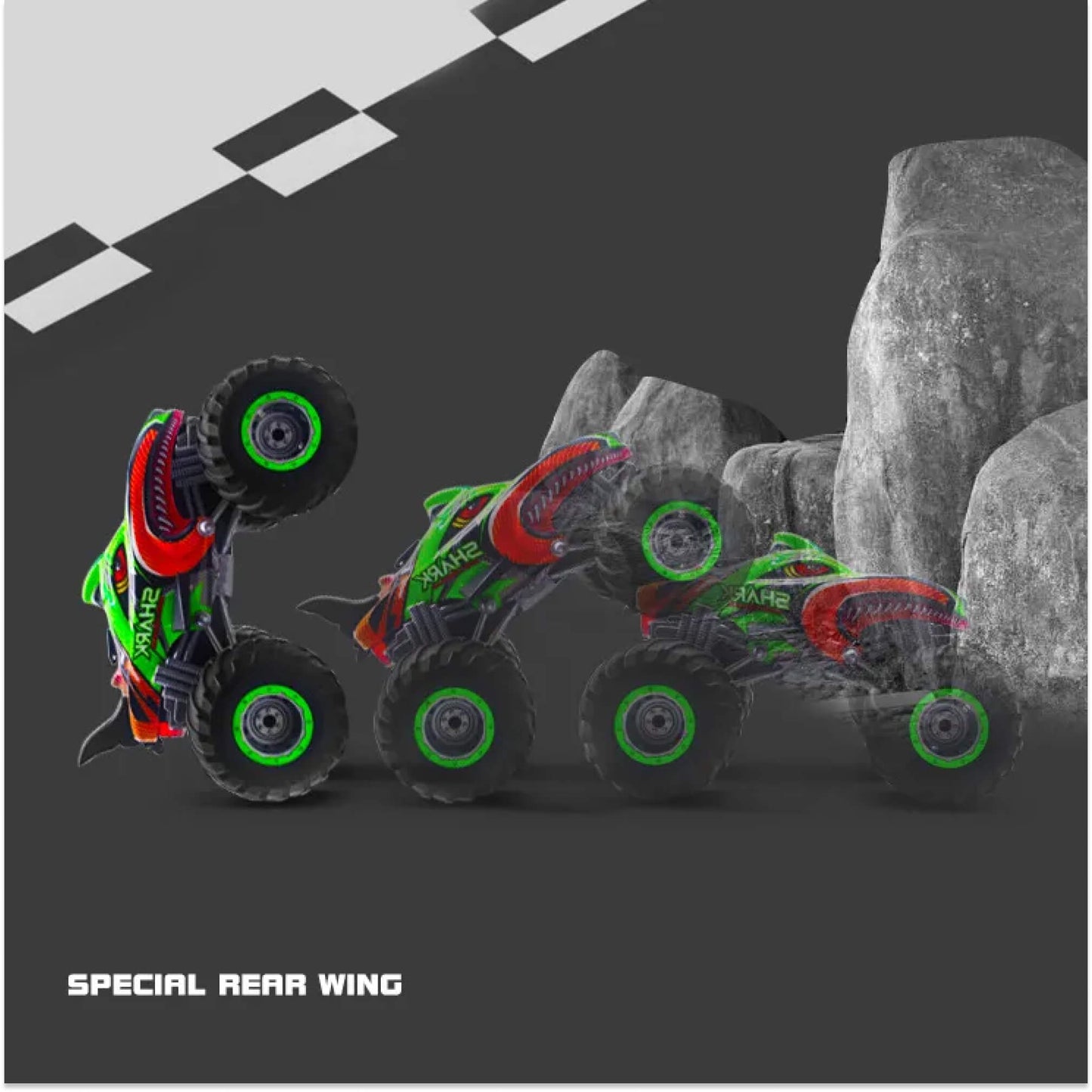 Camion Monstre Tout-Terrain RC 4x4 – Voiture Drift Télécommandée Rock Crawler (Design Shark Digger)