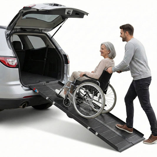 Folding Wheelchair Ramp Aluminum Portable - 600 Lbs Non-Slip Mobility Ramp