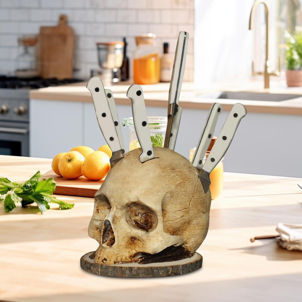 Gothic Culinary | Skull Knife Holder with Hand-Painted Design | Unique Storage Solution for Kitchen Decor – Ventayo