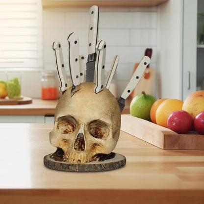 Gothic Culinary | Skull Knife Holder with Hand-Painted Design | Unique Storage Solution for Kitchen Decor – Ventayo