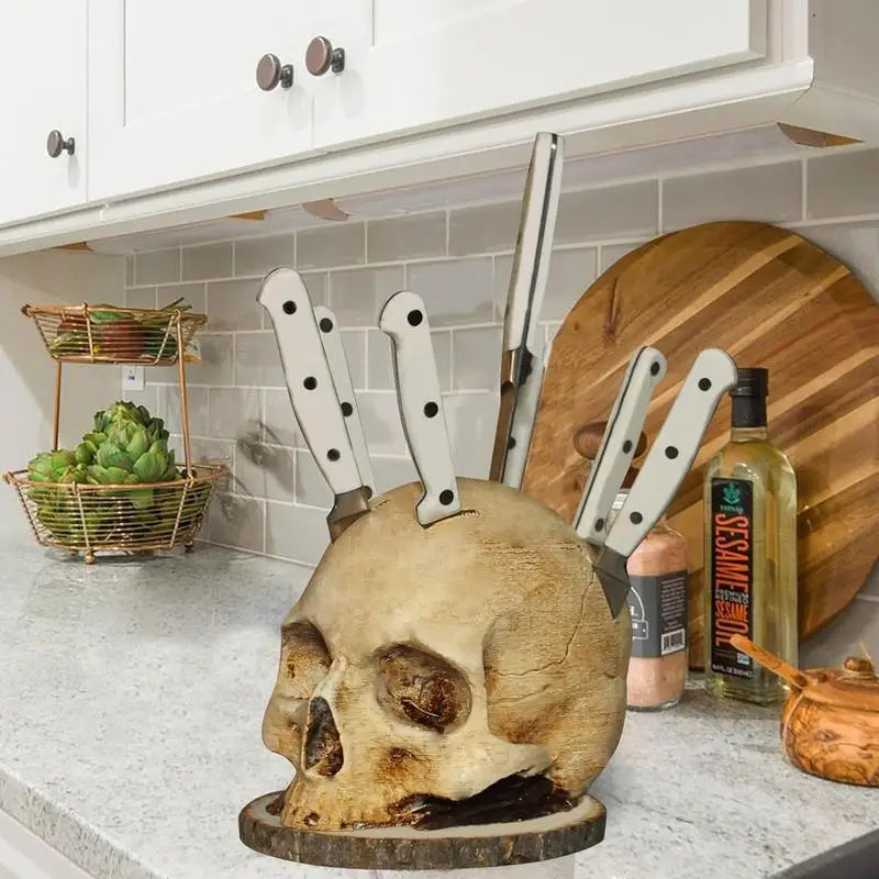 Gothic Culinary | Skull Knife Holder with Hand-Painted Design | Unique Storage Solution for Kitchen Decor – Ventayo
