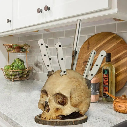 Gothic Culinary | Skull Knife Holder with Hand-Painted Design | Unique Storage Solution for Kitchen Decor – Ventayo