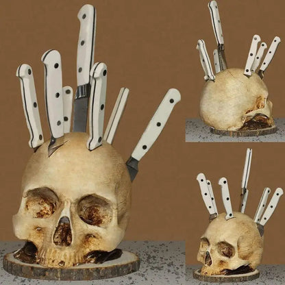 Gothic Culinary | Skull Knife Holder with Hand-Painted Design | Unique Storage Solution for Kitchen Decor – Ventayo