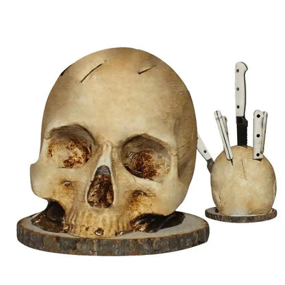 Gothic Culinary | Skull Knife Holder with Hand-Painted Design | Unique Storage Solution for Kitchen Decor – Ventayo