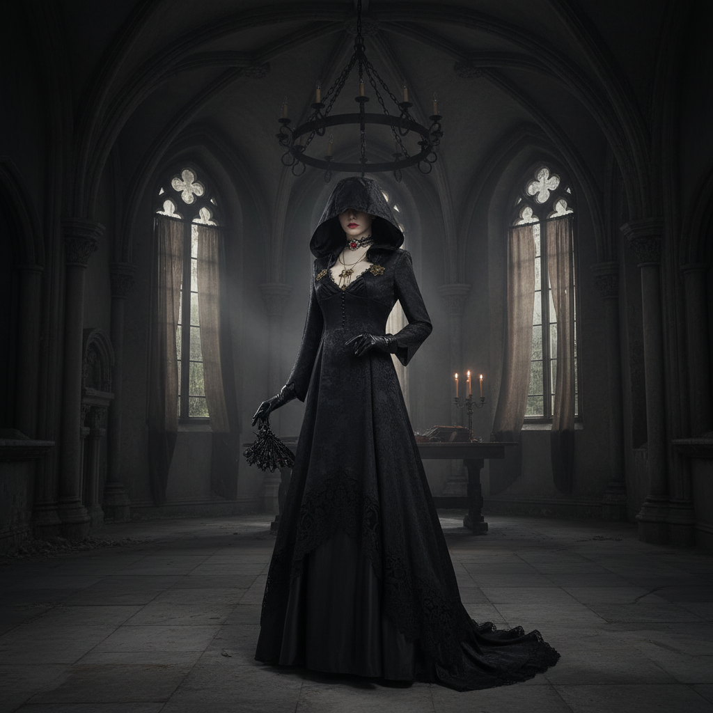 Ventayo – Gothic Vampire Costume | Elegant Black Dress with Cloak & Accessories for Striking Halloween Look