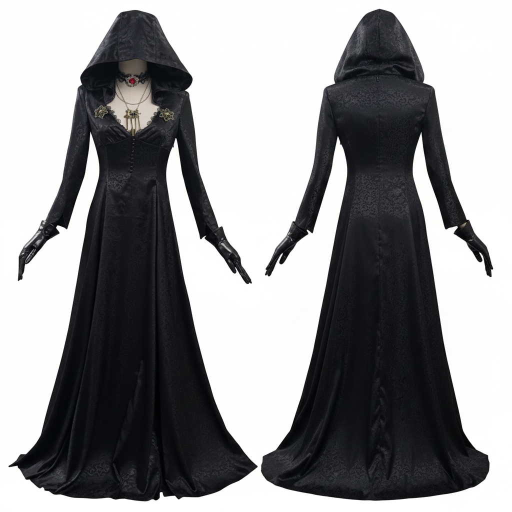 Ventayo – Gothic Vampire Costume | Elegant Black Dress with Cloak & Accessories for Striking Halloween Look