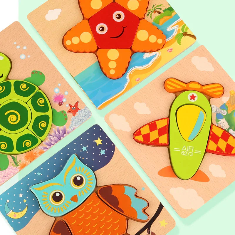 3D Wooden Cartoon Animal & Traffic Puzzle – Early Learning Educational Toy