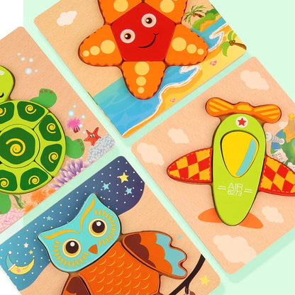 3D Wooden Cartoon Animal & Traffic Puzzle – Early Learning Educational Toy