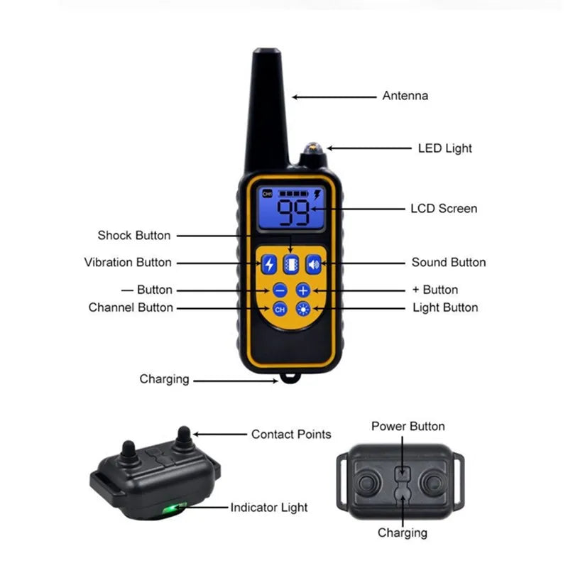 Collar eléctrico para perros Collar de entrenamiento para perros Recargable con pantalla LCD para collar de entrenamiento para mascotas de todos los tamaños