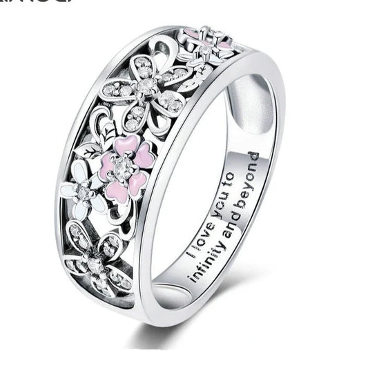 925 Sterling Silver Trendy Daisy Flower & Infinity Love Ring